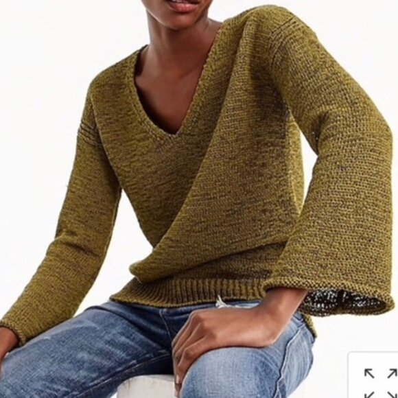 J. Crew Knit Bell Flared Sleeve V-neck Sweater - Picture 1 of 13